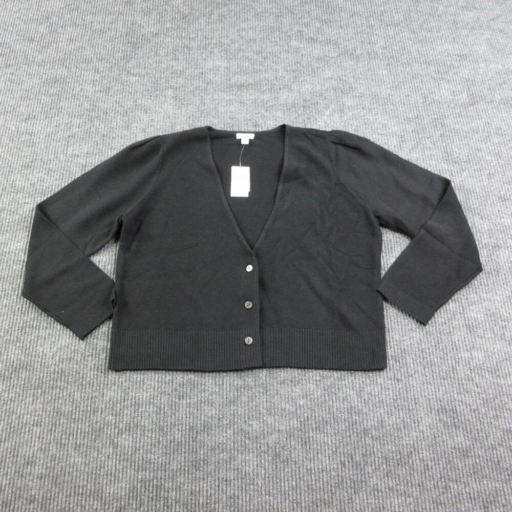 J. Jill Cardigan Sweater Womens L Black Lightweight Collarless V-Neck NWT